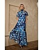 Sugarlips Abay Floral Dime Organza Mock Neck Bow Back Short Sleeve Maxi Dress, Color:Blue White - Image 4