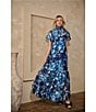 Sugarlips Abay Floral Dime Organza Mock Neck Bow Back Short Sleeve Maxi Dress, Color:Blue White - Image 5