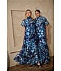Sugarlips Abay Floral Dime Organza Mock Neck Bow Back Short Sleeve Maxi Dress, Color:Blue White - Image 6