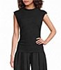 Sugarlips Abstract Patterned Bubble Mock Neck Cap Sleeve Textured Knit Top - Image 1