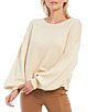 Color:Oatmeal - Image 1 - Long Balloon Sleeve Crew Neck Cropped Statement Sweater