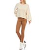 Color:Oatmeal - Image 3 - Long Balloon Sleeve Crew Neck Cropped Statement Sweater