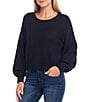 Color:Black - Image 1 - Long Balloon Sleeve Crew Neck Cropped Statement Sweater