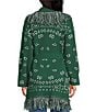 Sugarlips Bandana Fringe Shawl Collar Belted Open Front Cardigan, Color:Emerald Multi - Image 3