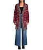 Sugarlips Bandana Fringe Shawl Collar Belted Open Front Cardigan, Color:Burgundy Multi - Image 3
