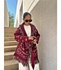 Sugarlips Bandana Fringe Shawl Collar Belted Open Front Cardigan, Color:Burgundy Multi - Image 11