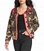 Sugarlips Camo Printed Ruffled Collar Long Sleeve Button Front Cardigan - Image 1
