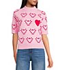 Sugarlips Candy Cane Mock Neck Short Sleeve Knit Sweater, Color:Pink Red Multi - Image 1