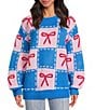 Sugarlips Checker Bow Crew Neck Long Sleeve Knit Sweater - Image 1