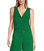 Color:Kelly Green - Image 1 - Chelsea Button Up Cropped V Neck Sleeveless Coordinating Vest