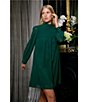 Color:Emerald - Image 3 - Chiffon Smocked Yoke Long Sleeve Mock Neck Mini Babydoll Dress