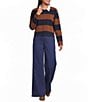 Sugarlips Chocolate Cropped Rugby Stripe Collared Long Sleeve Polo Shirt - Image 3