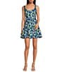 Sugarlips Cielo Floral Jacquard Scoop Neck Sleeveless Mini Dress, Color:Emerald Blue - Image 1