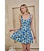 Sugarlips Cielo Floral Jacquard Scoop Neck Sleeveless Mini Dress, Color:Emerald Blue - Image 5