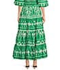 Sugarlips Coordinaitng Printed Rick Rack Trimmed Tiered High Waisted Maxi Skirt, Color:Green-White - Image 2