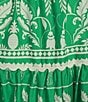 Sugarlips Coordinaitng Printed Rick Rack Trimmed Tiered High Waisted Maxi Skirt, Color:Green-White - Image 4