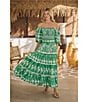 Sugarlips Coordinaitng Printed Rick Rack Trimmed Tiered High Waisted Maxi Skirt, Color:Green-White - Image 5
