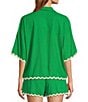Sugarlips Coordinating Collar Neck Short Sleeve Button Down Rick Rack Trim Shirt, Color:Kelley-Green - Image 2
