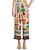 Sugarlips Coordinating Postcard Print High Waisted Wide-Leg Tassel Hem Pants, Color:Coral Multi - Image 1