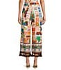 Sugarlips Coordinating Postcard Print High Waisted Wide-Leg Tassel Hem Pants, Color:Coral Multi - Image 2