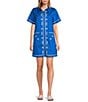 Sugarlips Dalphy Sardine Embroidered Point Collar Short Sleeve Button Down Mini Dress - Image 3