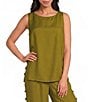 Sugarlips Devana Crew Neck Sleeveless Cut Out Coordinating Linen Tunic Top - Image 1