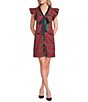 Sugarlips Diane Plaid Printed Bow Tie V-Neck Ruffle Sleeve Shift Mini Dress - Image 1