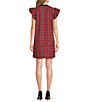 Sugarlips Diane Plaid Printed Bow Tie V-Neck Ruffle Sleeve Shift Mini Dress - Image 2