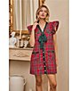 Sugarlips Diane Plaid Printed Bow Tie V-Neck Ruffle Sleeve Shift Mini Dress - Image 4