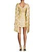 Sugarlips Duson Floral Jacquard Scoop Neck Sleeveless Bow Sash Mini Dress, Color:Champagne - Image 2