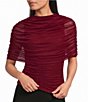 Sugarlips Fernie Overlayed Mock Neck Ruched Mesh Tank Top - Image 1