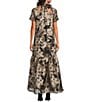 Sugarlips Floral Jacquard Dime Organza Mock Neck Short Sleeve Maxi Shift Dress - Image 2