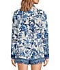 Color:Blue White - Image 2 - Floral Print Point Collar Long Sleeve Button Down Blouse