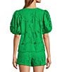 Sugarlips Friona Eyelet V-Neck Short Bubble Sleeve Coordinating Top - Image 2