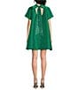 Sugarlips Heather Rhinestone Back Tie Mock Neck Short Sleeve Shift Mini Dress - Image 2