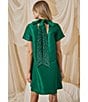 Sugarlips Heather Rhinestone Back Tie Mock Neck Short Sleeve Shift Mini Dress - Image 4
