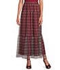 Sugarlips Isola Plaid Printed High Rise Tiered Mesh Maxi Skirt - Image 1