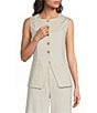 Sugarlips Jeanie Crew Neck Sleeveless Button Front Coordinating Denim Vest - Image 1