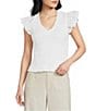 Sugarlips Jennie Split V-Neck Cap Sleeve Smocked Top - Image 1