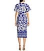 Sugarlips Joelle Mixed Print V-Neck Short Sleeve Front Tie Midi Dress, Color:Blue White - Image 2