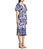 Sugarlips Joelle Mixed Print V-Neck Short Sleeve Front Tie Midi Dress, Color:Blue White - Image 3