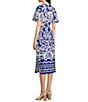 Sugarlips Joelle Mixed Print V-Neck Short Sleeve Front Tie Midi Dress, Color:Blue White - Image 4