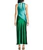 Color:Blue Green - Image 2 - Kavela Color Block Halter Neck Sleeveless Maxi Slip Dress