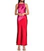 Color:Fuchsia Red - Image 1 - Kavela Color Block Halter Neck Sleeveless Maxi Slip Dress