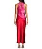 Color:Fuchsia Red - Image 2 - Kavela Color Block Halter Neck Sleeveless Maxi Slip Dress