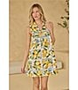 Sugarlips Lemon Lex Printed Split Collar Sleeveless Shift Mini Dress - Image 4