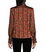 Sugarlips Leoben Floral Print Mock Neck Tie Front Long Puff Sleeves Blouse, Color:Brown Black - Image 2