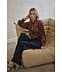 Sugarlips Leoben Floral Print Mock Neck Tie Front Long Puff Sleeves Blouse, Color:Brown Black - Image 5