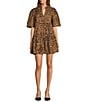 Sugarlips Leopard Printed Split V-Neck Short Sleeve Tiered Mini Dress, Color:Leopard - Image 1