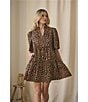 Sugarlips Leopard Printed Split V-Neck Short Sleeve Tiered Mini Dress, Color:Leopard - Image 4